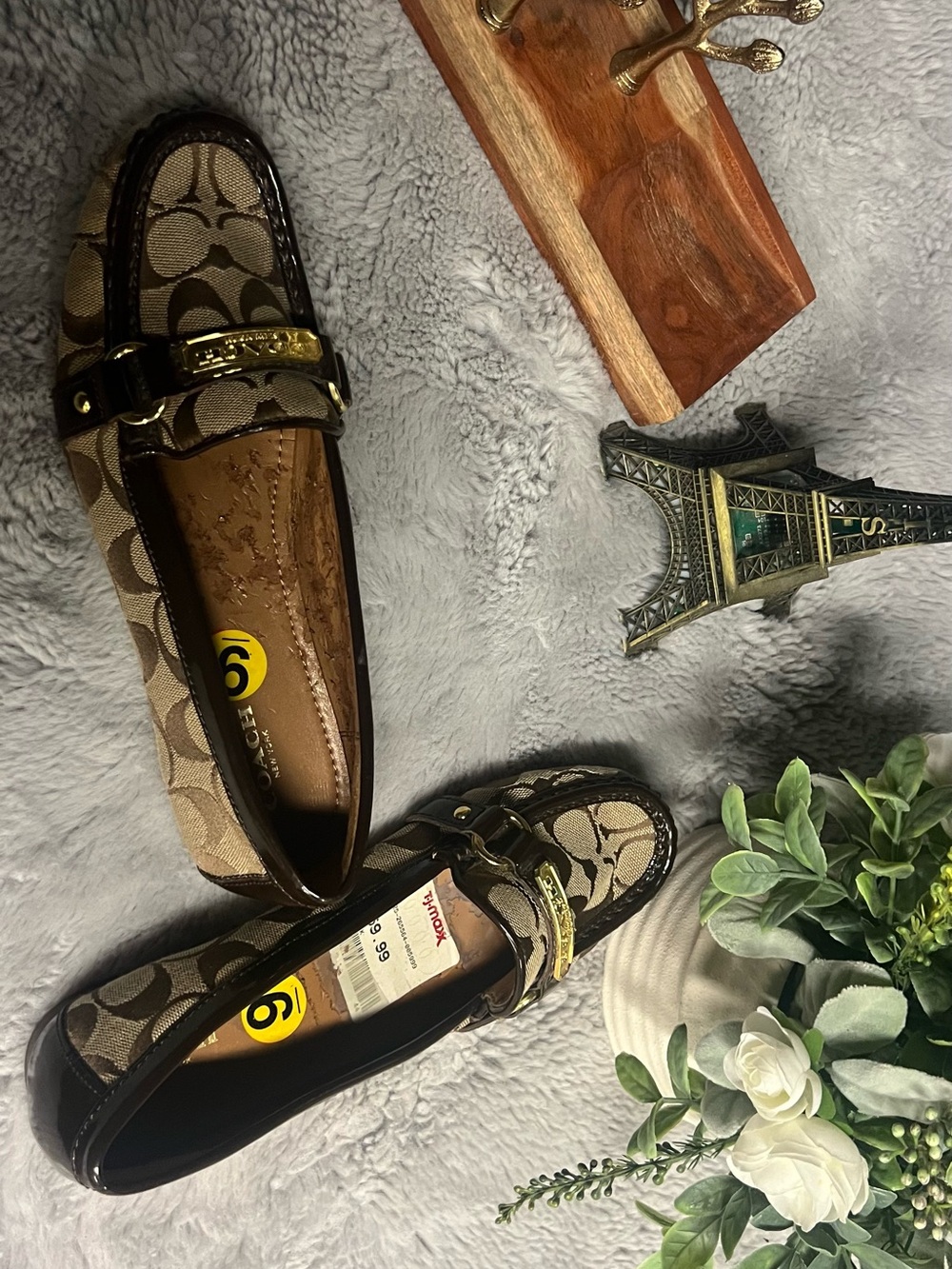 Coach Brown Signature Canvas Slip-On Loafers with Gold Accent